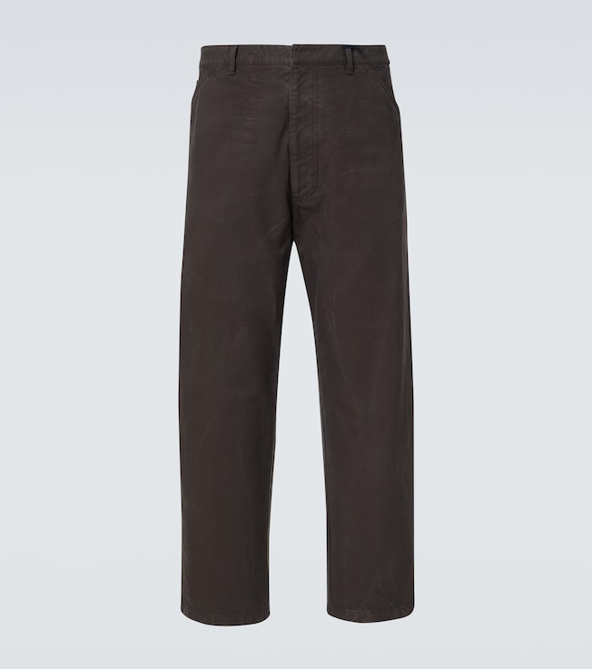 Leather-trimmed cotton straight pants | Prada