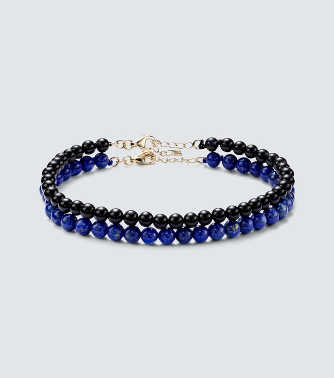 Set of 2 14kt gold beaded bracelets with lapis lazuli and onyx | Mateo