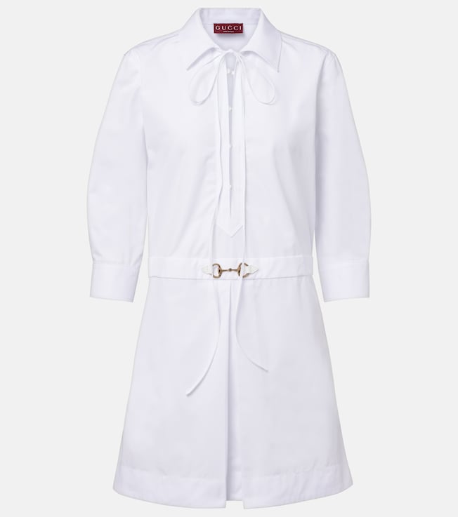 Leather-trimmed cotton minidress | Gucci