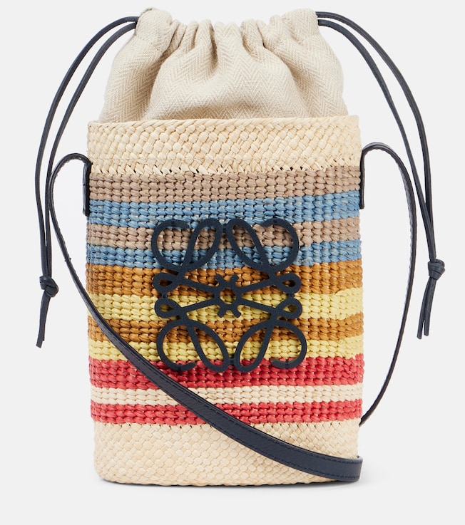 Anagram striped raffia phone pouch | Loewe